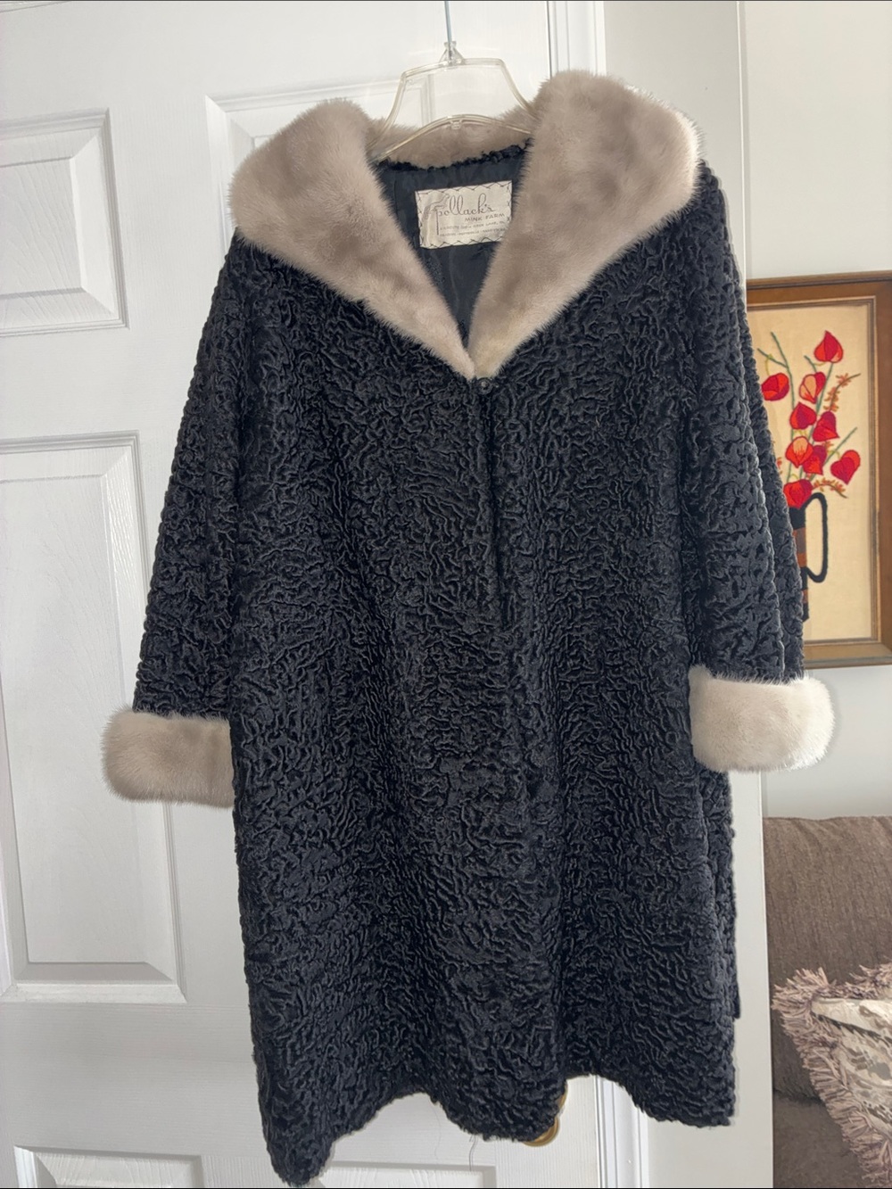 Pristine Condition Persian Lamb w/Mink Collar and Cuffs Size Medium